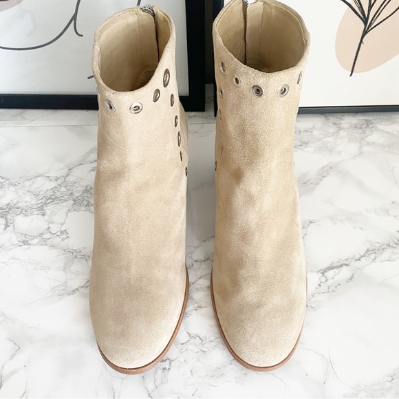 Rag & Bone Willow Sand Suede Block Heel Grommet Ankle Boots 9 - Picture 5 of 12